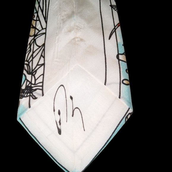 Vintage RARE Abstract Illustrated Signed Underwater Fish Men’s Tie EUC - Picture 4 of 4